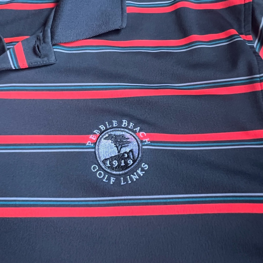 Under Armour Golf Polo Shirt Large Pebble Beach Golf Resort Club Orange Stripes - Picture 3 of 7